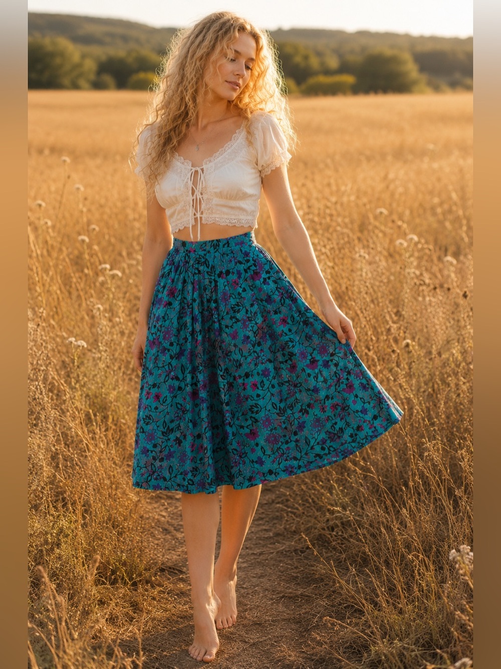 Vintage Cambridge Spirit Romantic Cottagecore Floral Pleated Midi Skirt Size 6